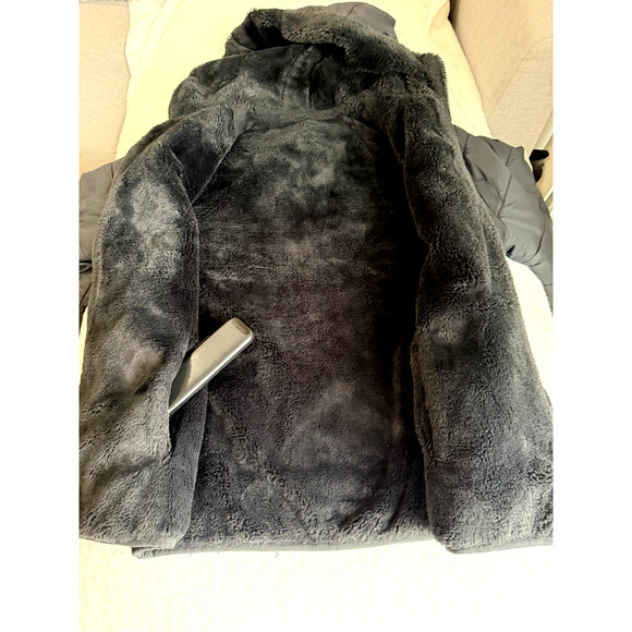 Unisex Kids 13/14 Abercrombie Black puffer quilted Jacket fleece lined hooded - Picture 3 of 10